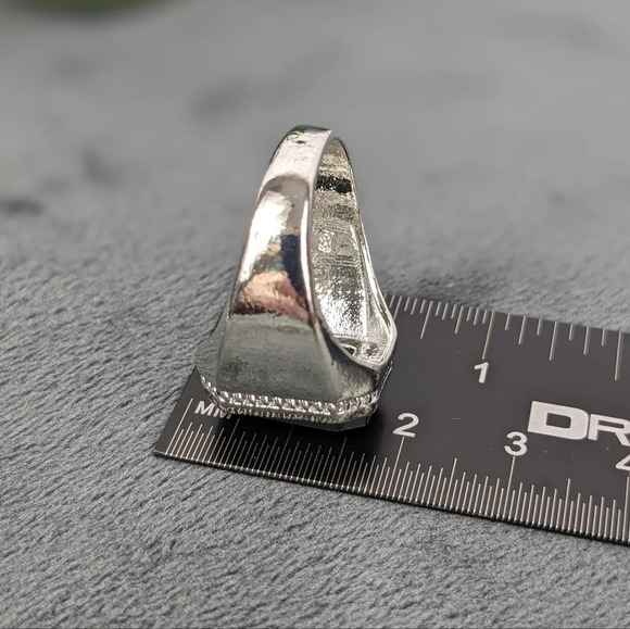 Silver color dark stone signet ring, 8, unisex - Picture 6 of 8